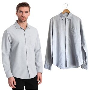 GAP Linen Cotton Light Grey Long Sleeves Button Up Down Dress Shirt Business M